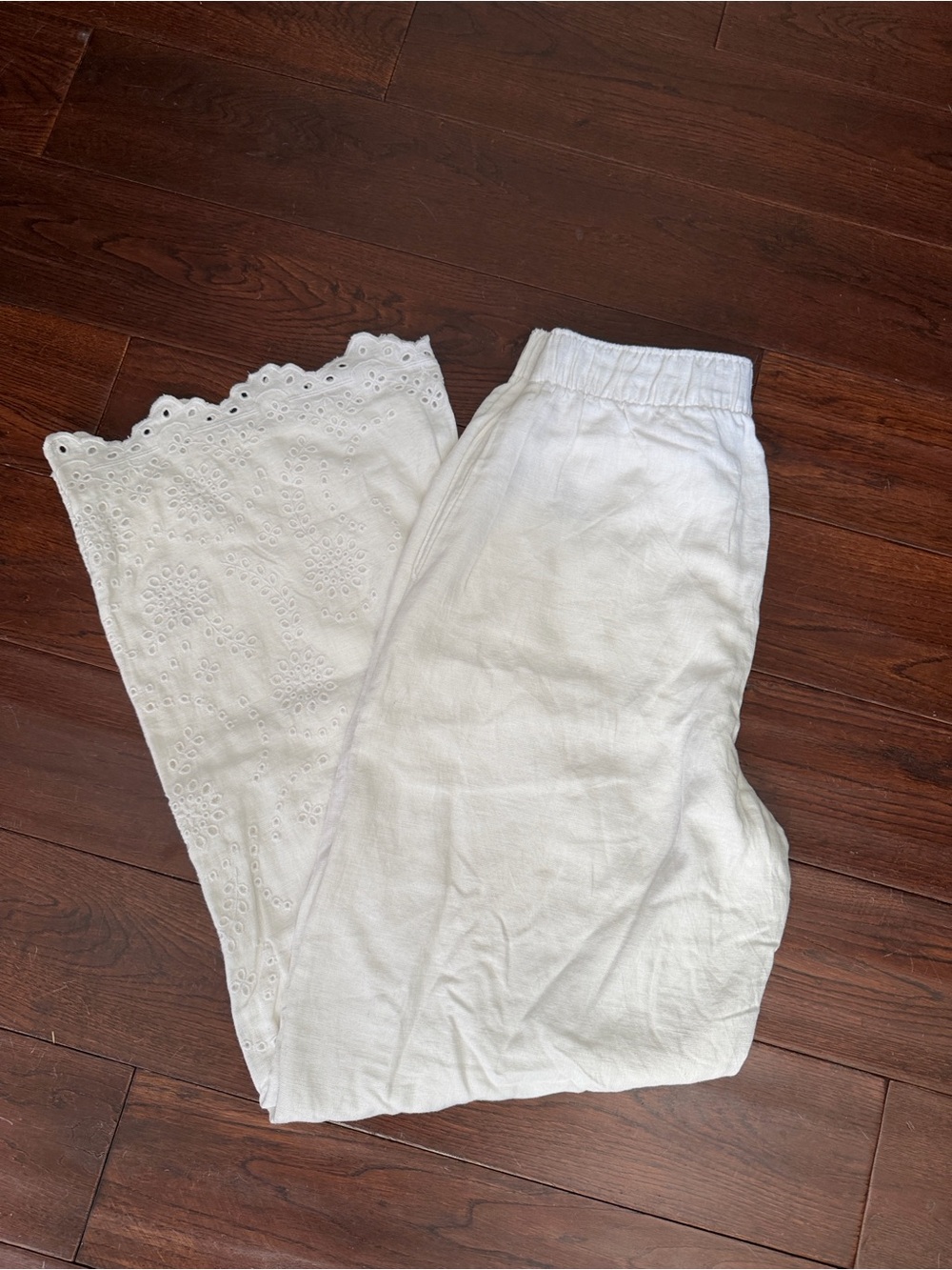 BNWT Abercrombie & Fitch White Eyelet Linen Pants Scalloped Hem
